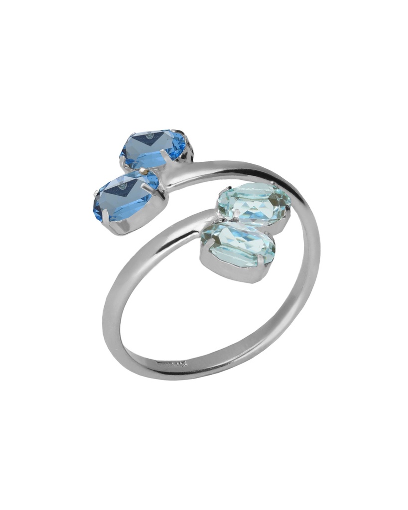 Anillo ajustable Eau con cristal azul en Plata baño Rodio