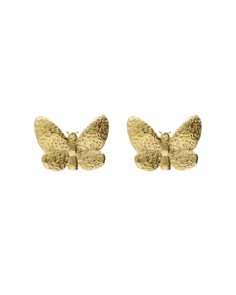Pendientes botón Fleur mariposa en Plata baño Oro