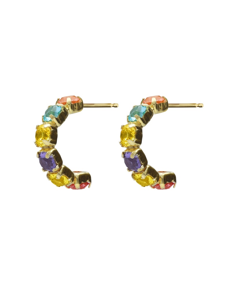 Pendientes aro Fleur con cristal multicolor en Plata baño Oro