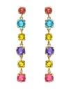 Pendientes largos Fleur con cristal multicolor en Plata baño Oro