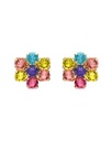Pendientes cortos Fleur flor con cristal multicolor en Plata baño Oro