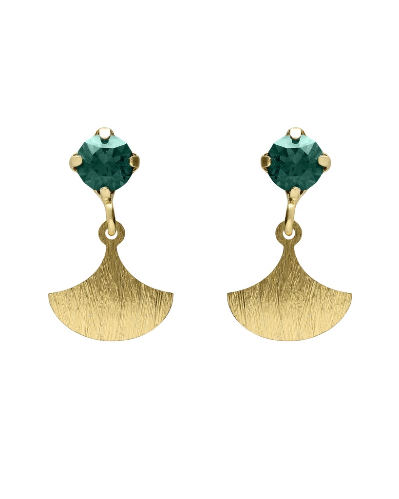 Pendientes cortos Azure abanico textura con cristal verde en Plata baño Oro