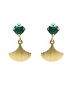Pendientes cortos Azure abanico textura con cristal verde en Plata baño Oro