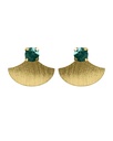 Pendientes botón Azure abanico textura con cristal verde en Plata baño Oro