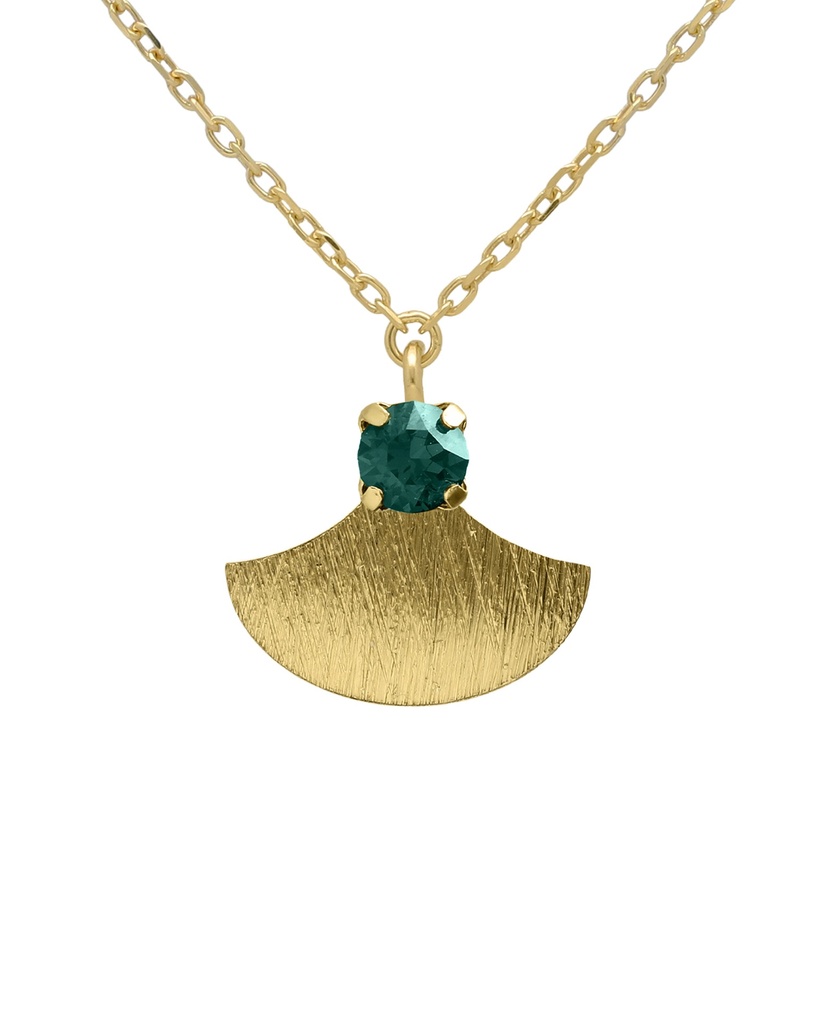 Collar corto Azure abanico textura con cristal verde en Plata baño Oro