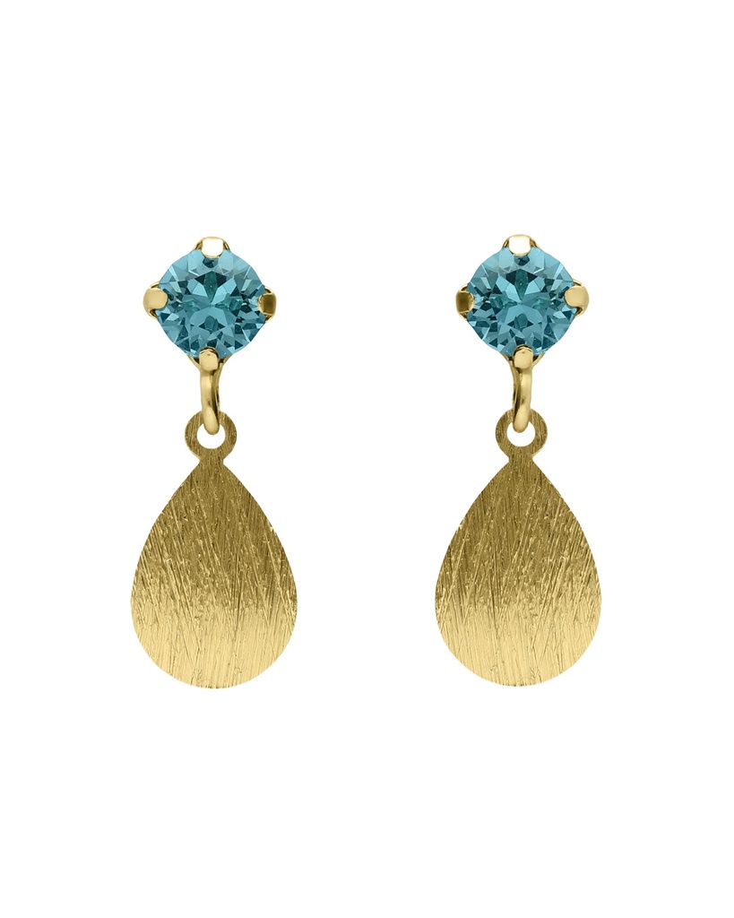 Pendientes cortos Azure gota textura con cristal azul en Plata baño Oro
