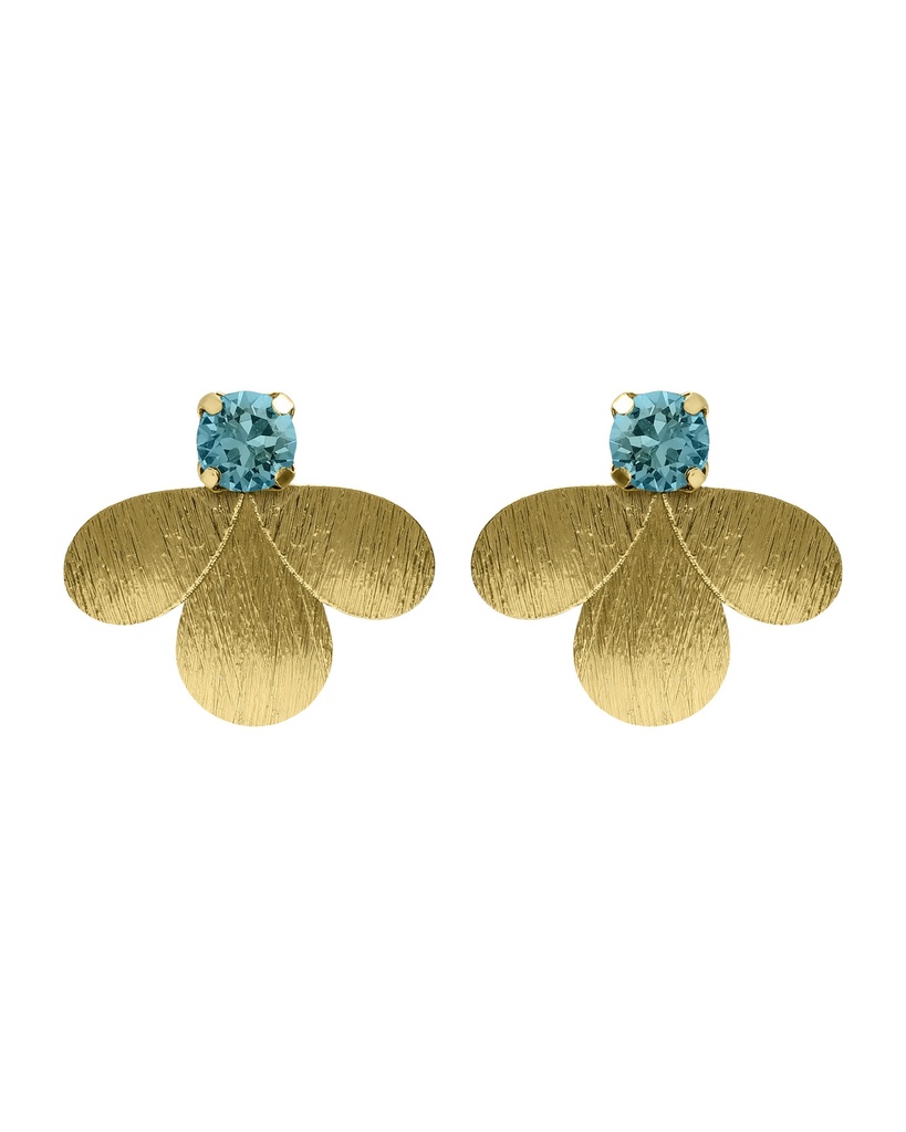 Pendientes botón Azure gota textura con cristal azul en Plata baño Oro