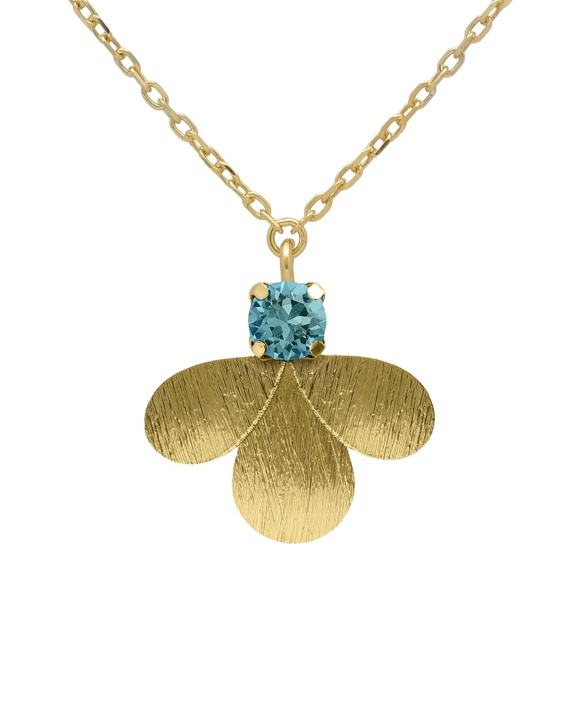 Collar corto Azure gota textura con cristal azul en Plata baño Oro