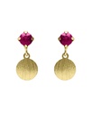 Pendientes cortos Azure círculo textura con cristal rosa en Plata baño Oro