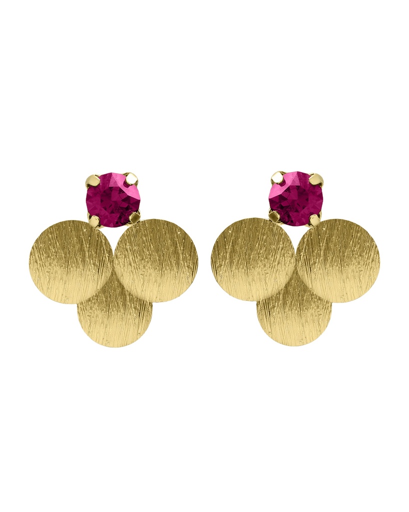 Pendientes botón Azure círculo textura con cristal rosa en Plata baño Oro