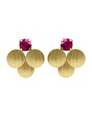 Pendientes botón Azure círculo textura con cristal rosa en Plata baño Oro