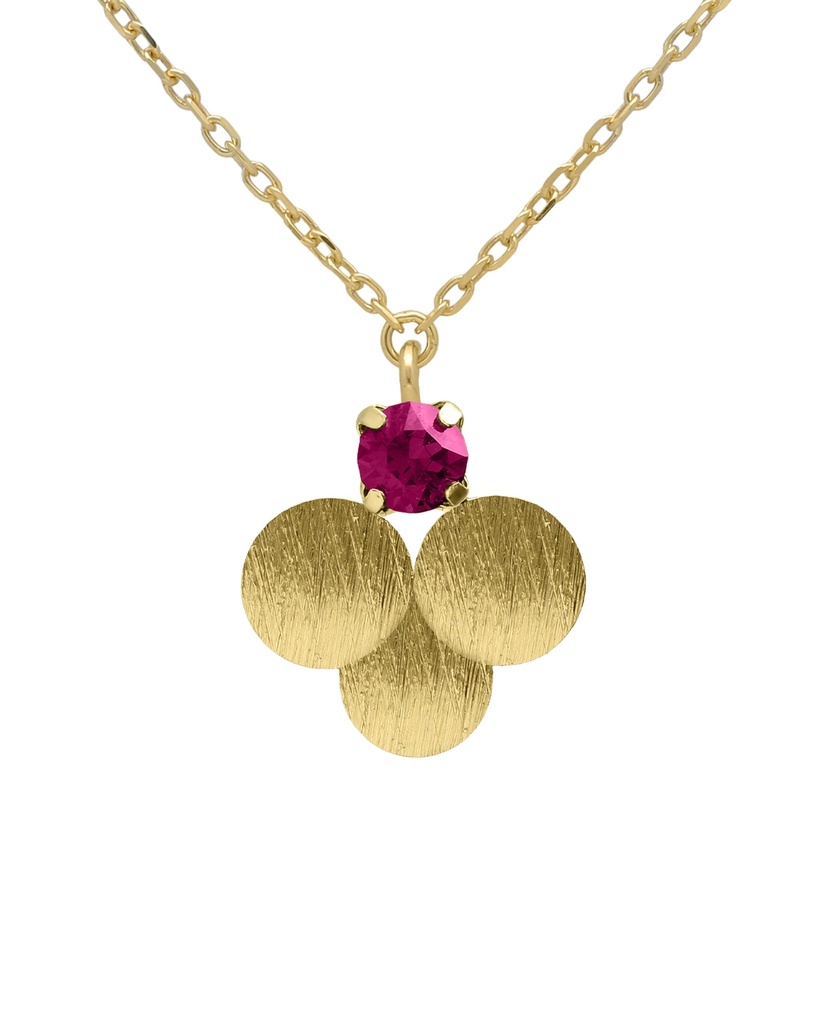 Collar corto Azure círculo textura con cristal rosa en Plata baño Oro