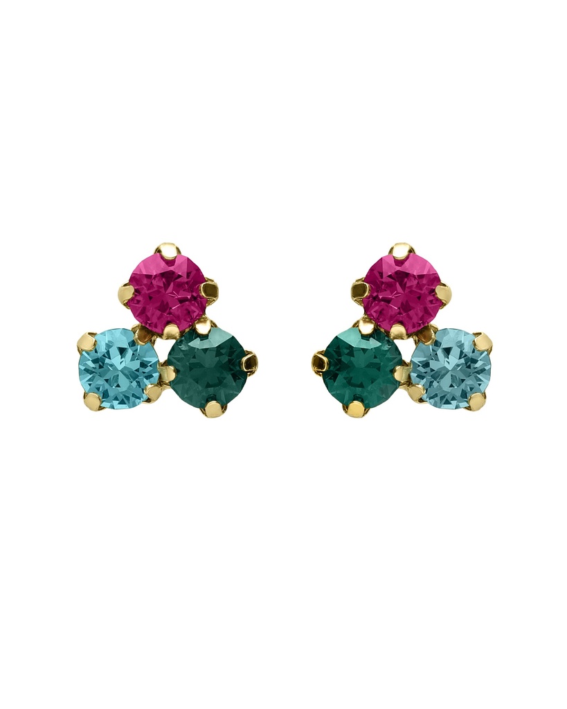 Pendientes botón Azure con cristal multicolor en Plata baño Oro