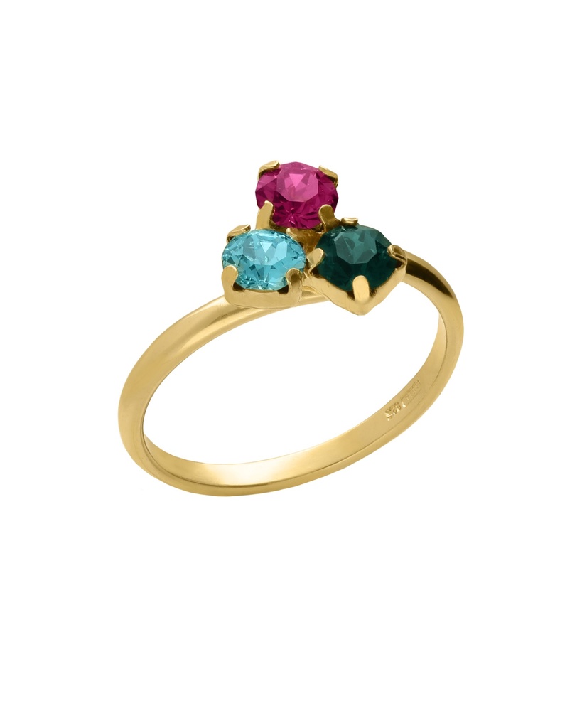 Anillo ajustable Azure con cristal multicolor en Plata baño Oro