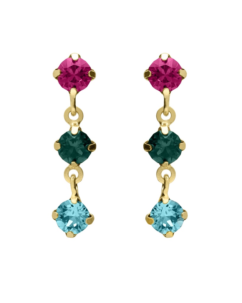 Pendientes cortos Azure con cristal multicolor en Plata baño Oro