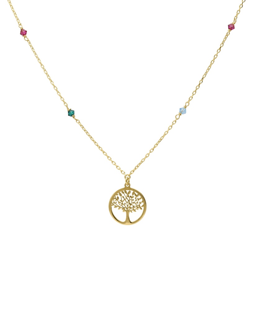 Collar corto Azure árbol vida con cristal multicolor en Plata baño Oro
