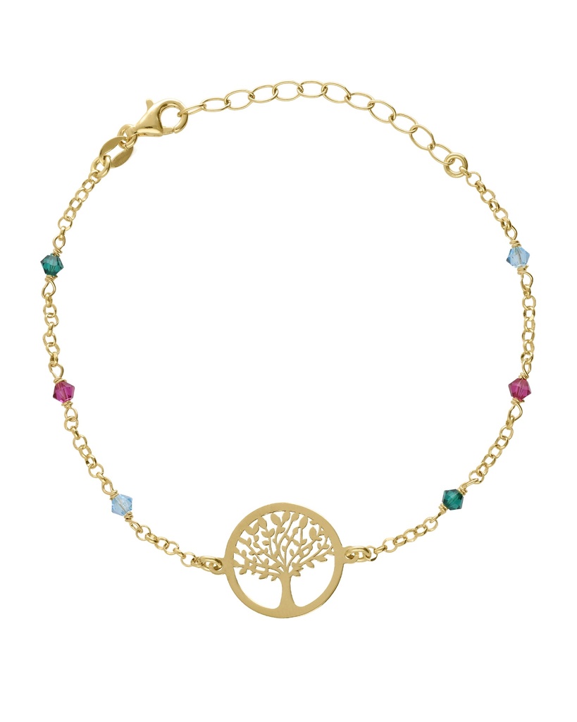 Pulsera Azure árbol vida con cristal multicolor en Plata baño Oro
