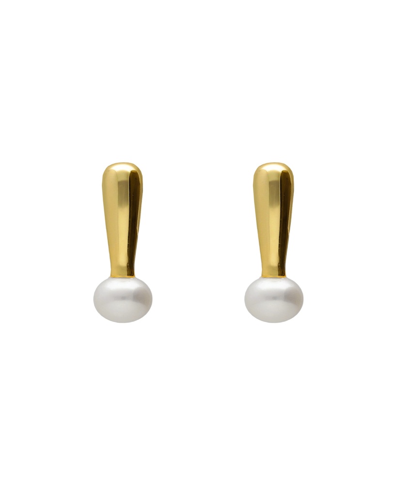 Pendientes botón Solene gota con perla cultivada en Plata baño Oro