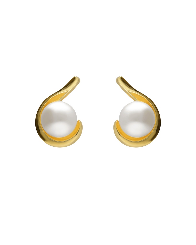 Pendientes botón Solene con perla cultivada en Plata baño Oro