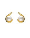 Pendientes botón Solene con perla cultivada en Plata baño Oro