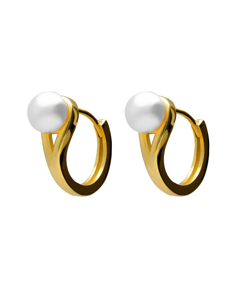 Pendientes aro click Solene con perla cultivada en Plata baño Oro