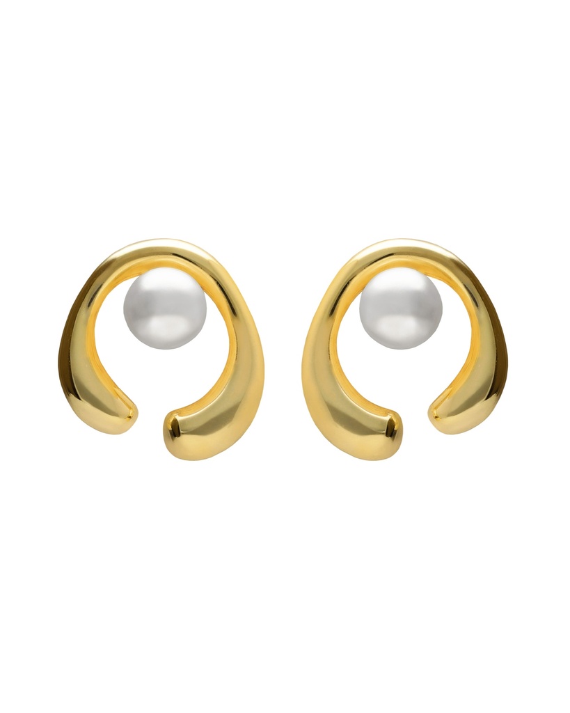 Pendientes cortos Solene con perla cultivada en Plata baño Oro
