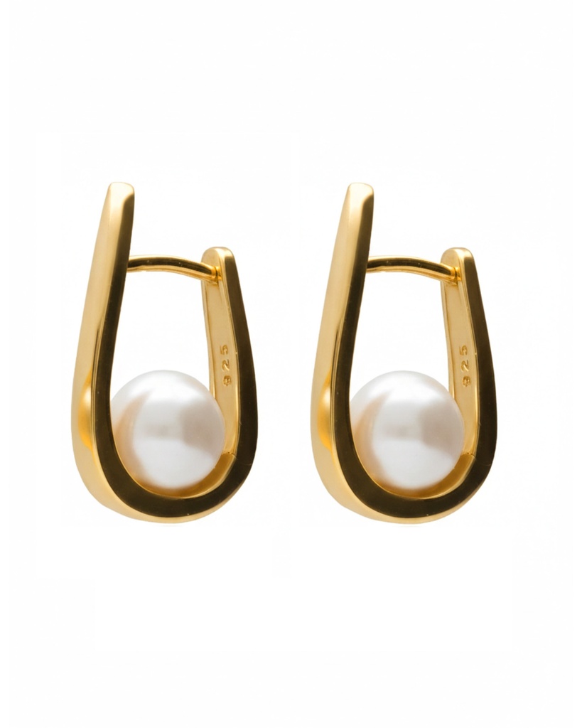 Pendientes aro click Solene con perla en Plata baño Oro