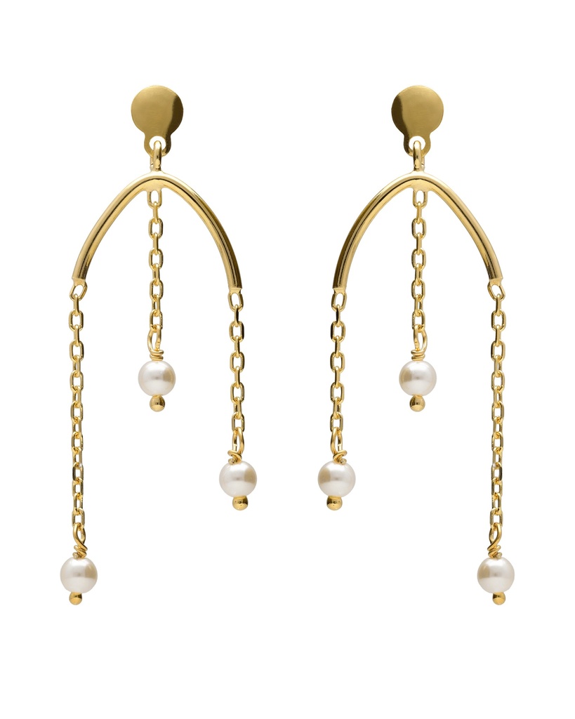 Pendientes largos Solene cadenas con perla en Plata baño Oro