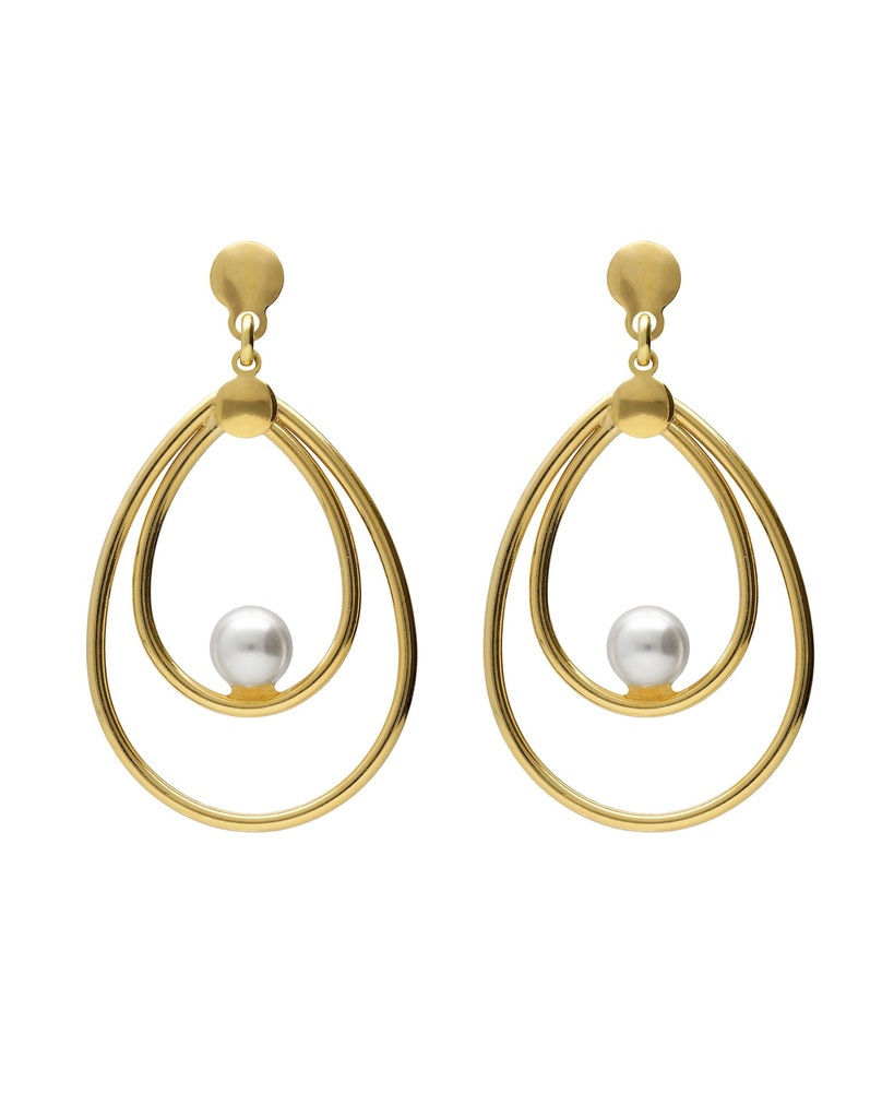 Pendientes largos Solene gota con perla en Plata baño Oro