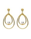 Pendientes largos Solene gota con perla en Plata baño Oro