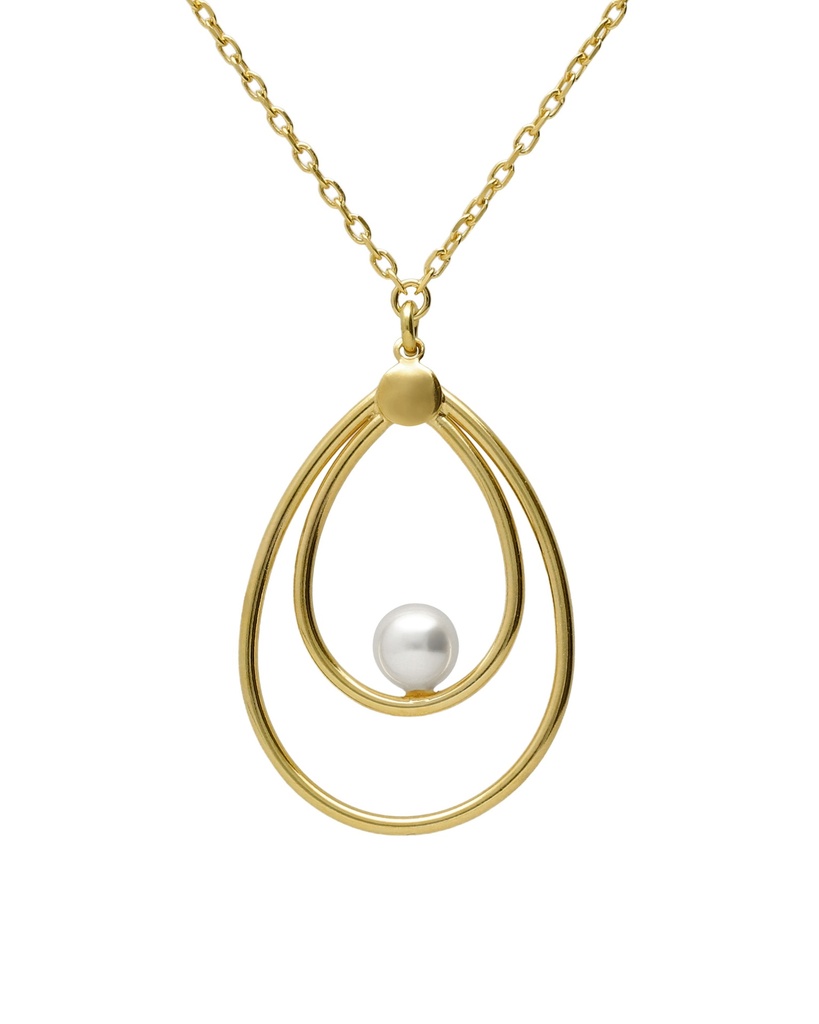 Collar largo Solene gota con perla en Plata baño Oro