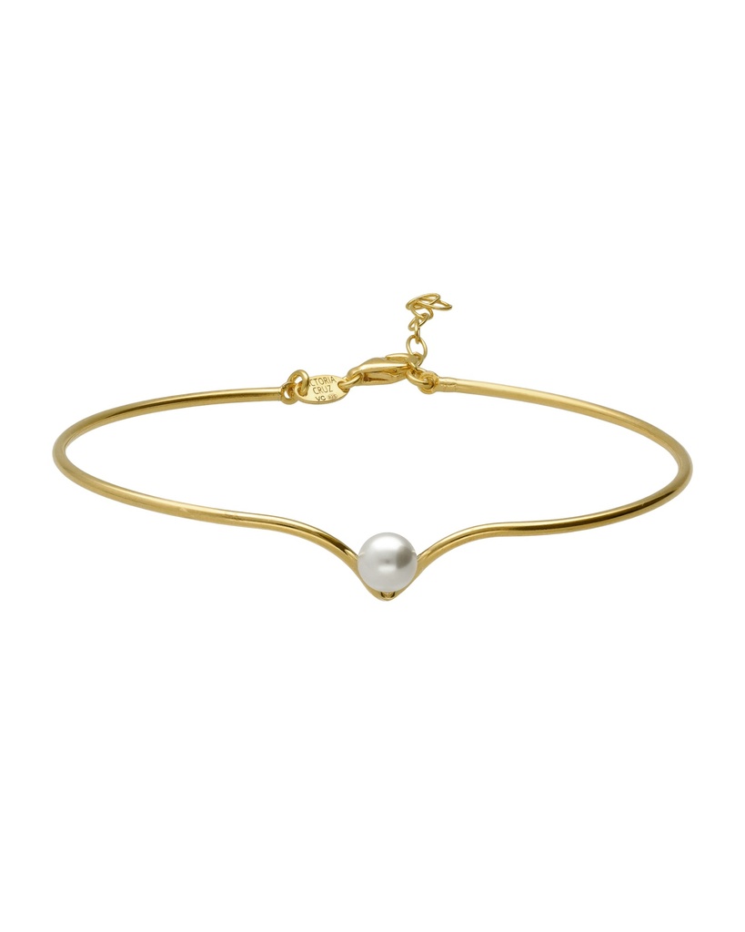 Brazalete Solene con perla en Plata baño Oro