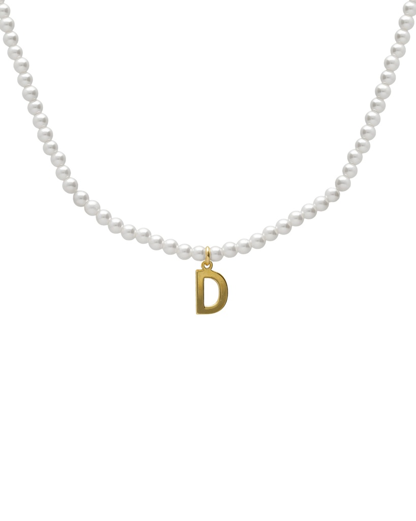 Collar corto personalizado Solene una letra con perla en Plata baño Oro
