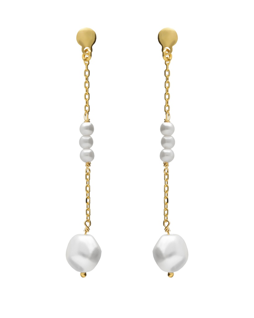 Pendientes largos Solene con perla barroca en Plata baño Oro