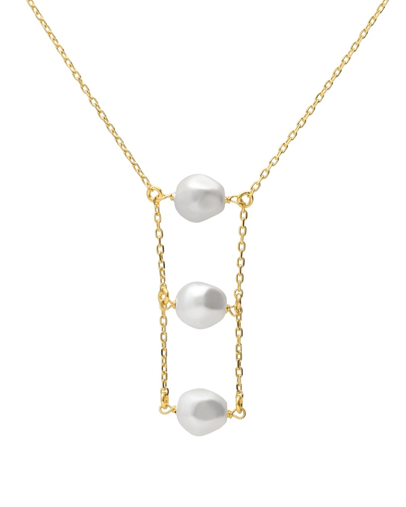 Collar largo Solene con perla barroca en Plata baño Oro