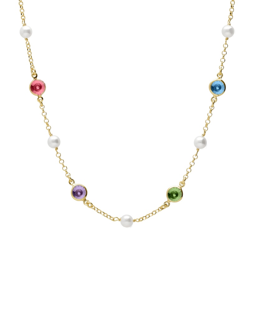 Collar corto Solene con perla y cristal multicolor en Plata baño Oro