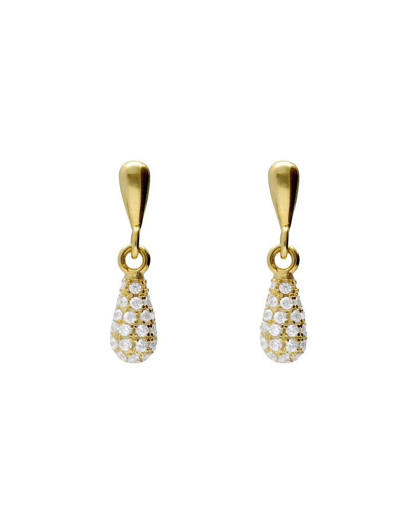 [A5624-07DT] Pendientes cortos Lux gota con circonita blanca en Plata (Baño de oro 18k)