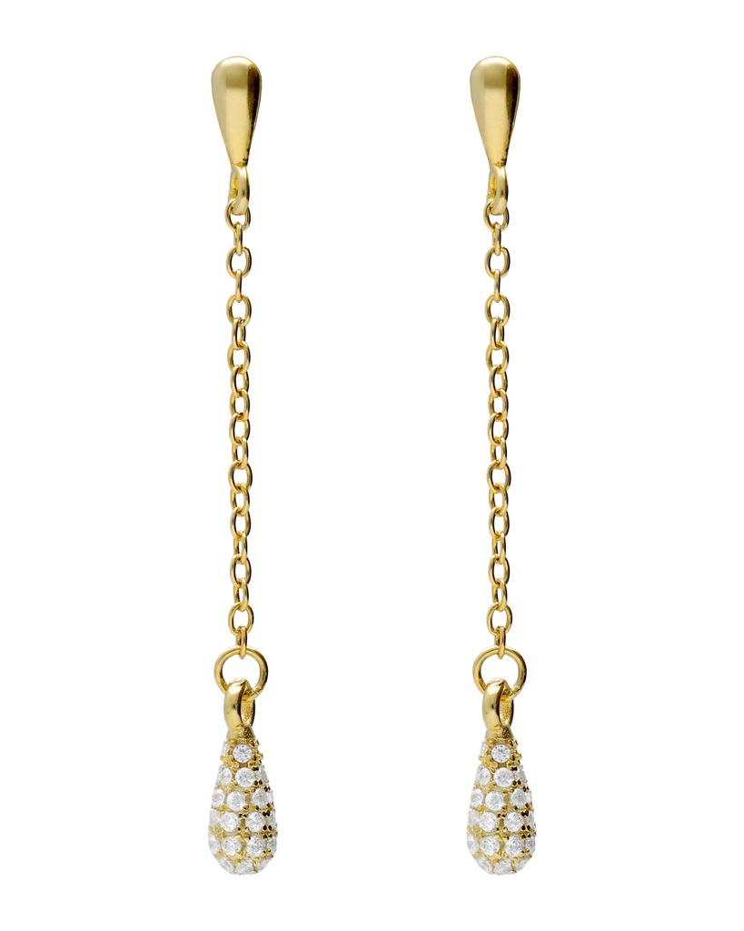 [A5625-07DT] Pendientes largos Lux gota con circonita blanca en Plata (Baño de oro 18k)