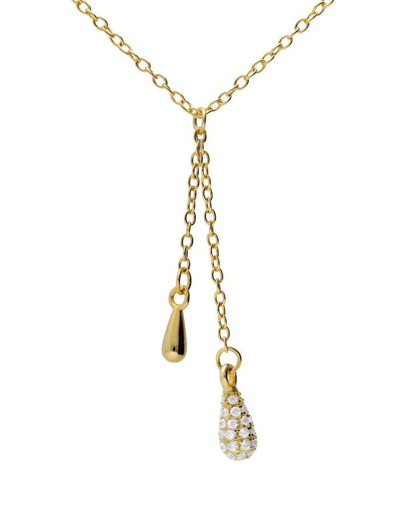 [A5627-07DG] Collar largo Lux gota con circonita blanca en Plata (Baño de oro 18k)
