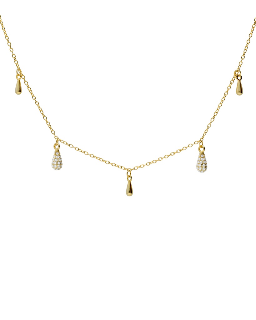 [A5629-07DG] Collar corto Lux gota con circonita blanca en Plata (Baño de oro 18k)
