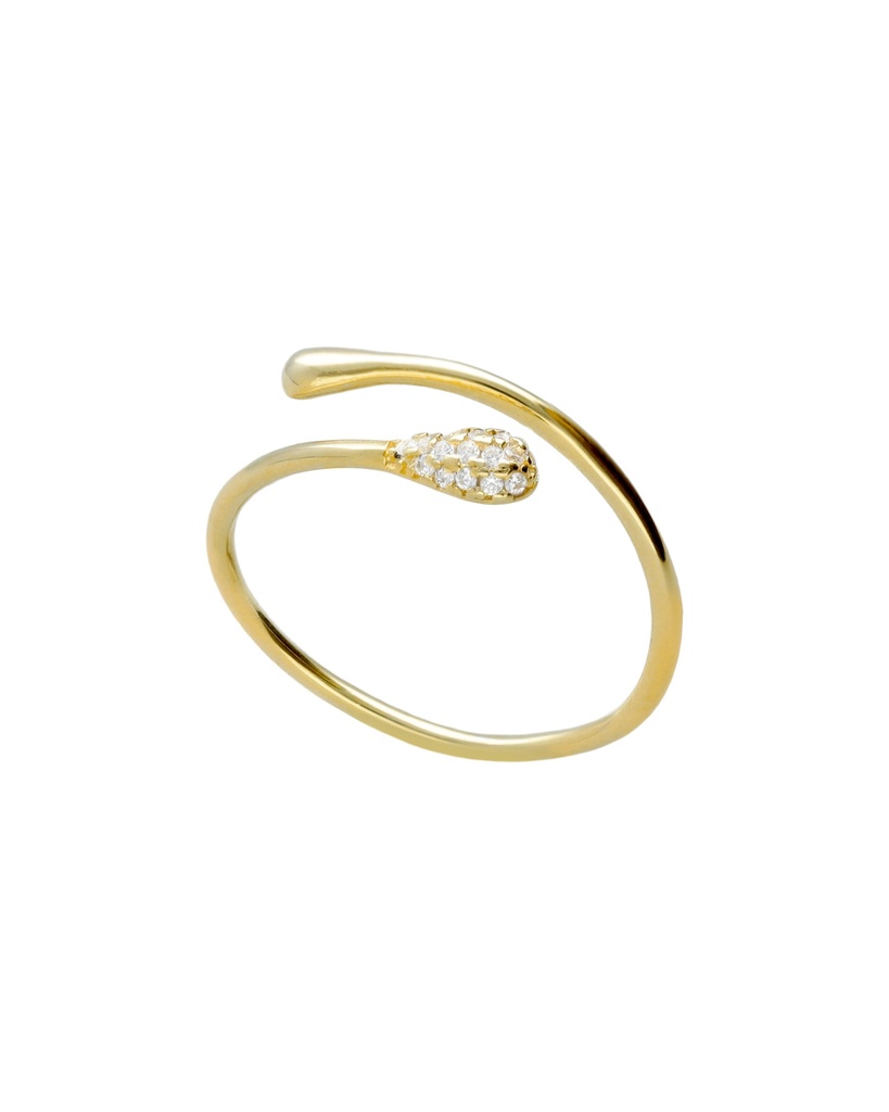 [A5631-07DA] Anillo ajustable Lux cruzado gota con circonita blanca en Plata (Baño de oro 18k)