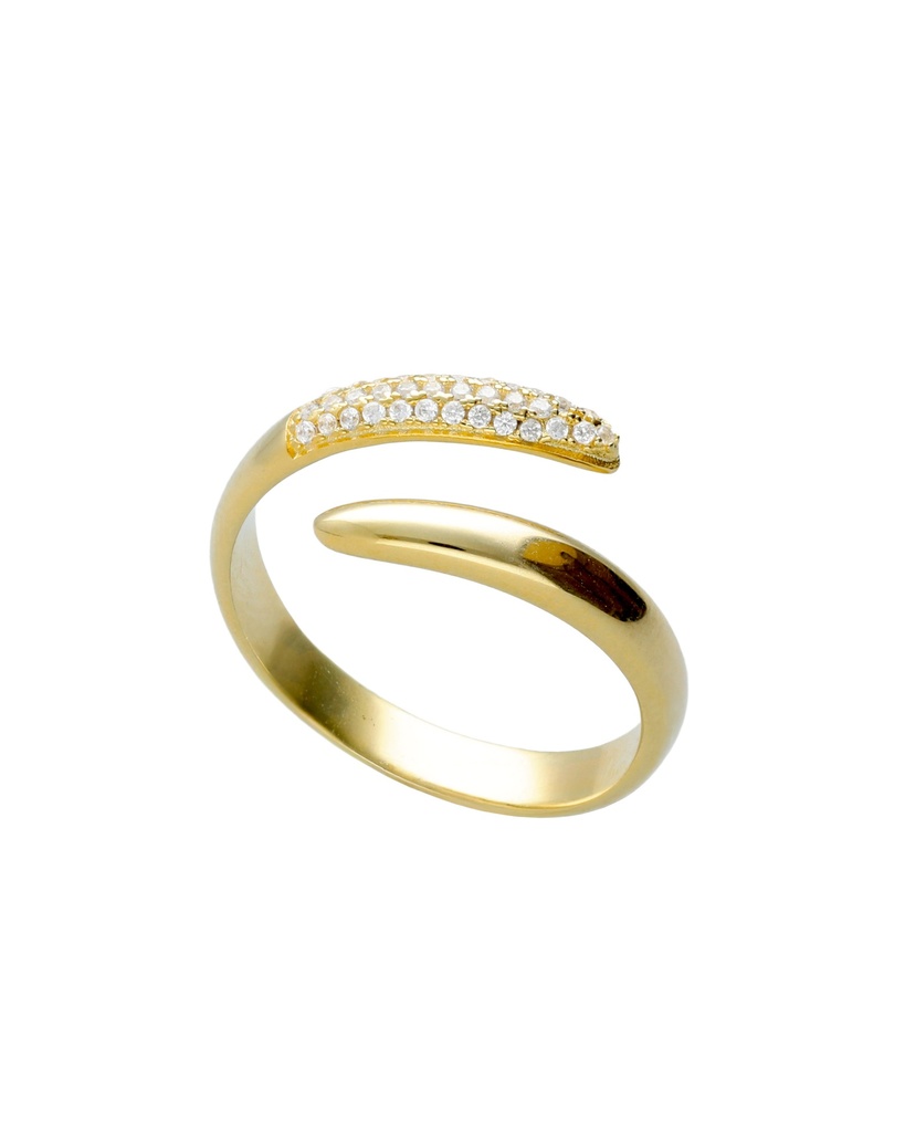 [A5632-07DA] Anillo ajustable Lux cruzado con circonita blanca en Plata (Baño de oro 18k)