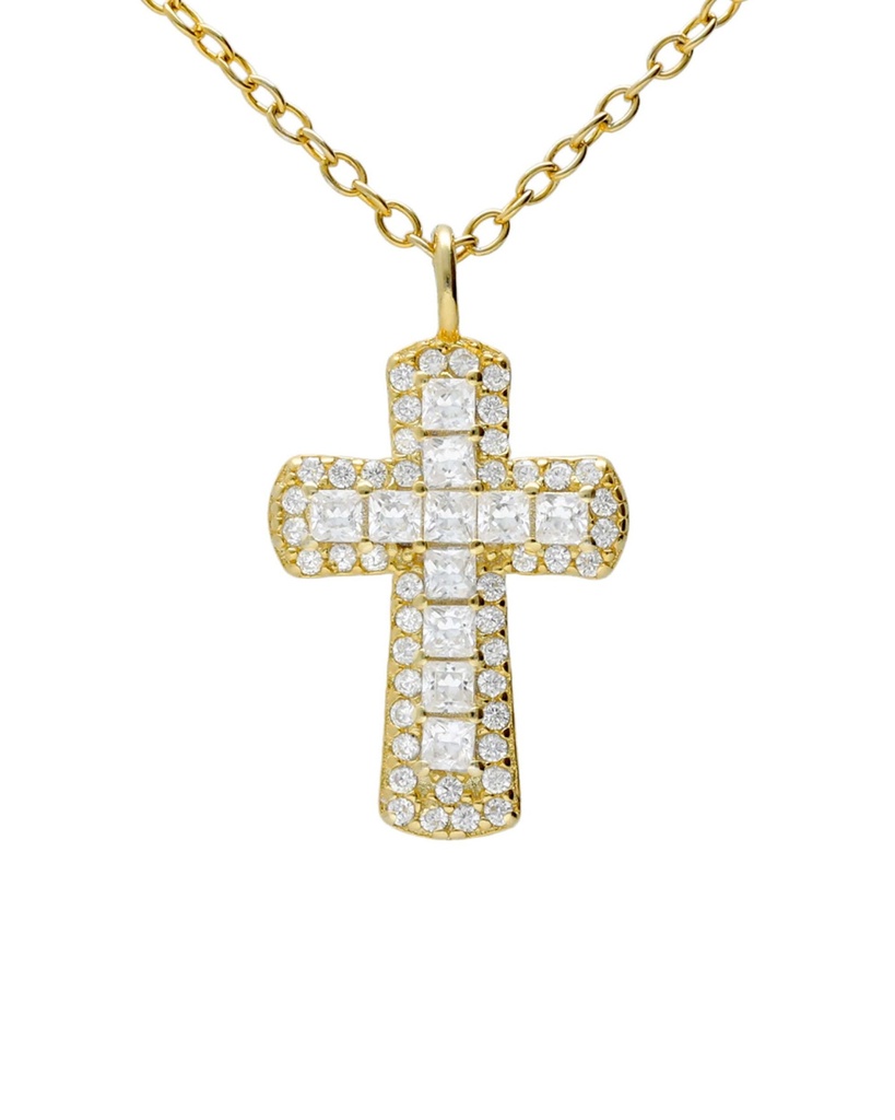 [A5633-07DG] Collar corto Lux cruz con circonita blanca en Plata (Baño de oro 18k)