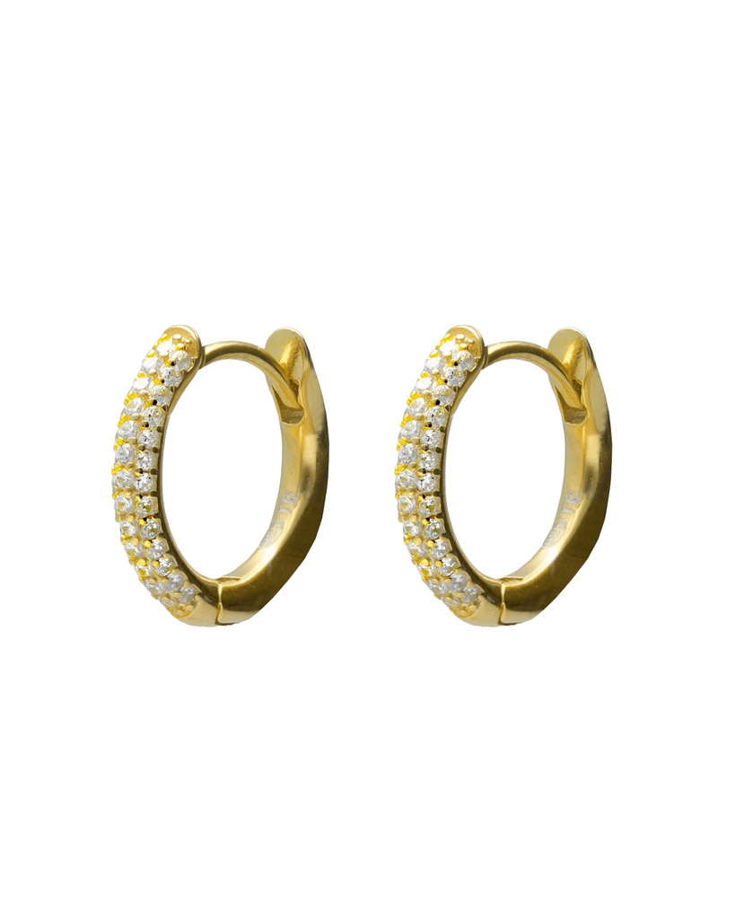[A5636-07DT] Pendientes aro 1,5cm click Lux con circonita blanca en Plata (Baño de oro 18k)