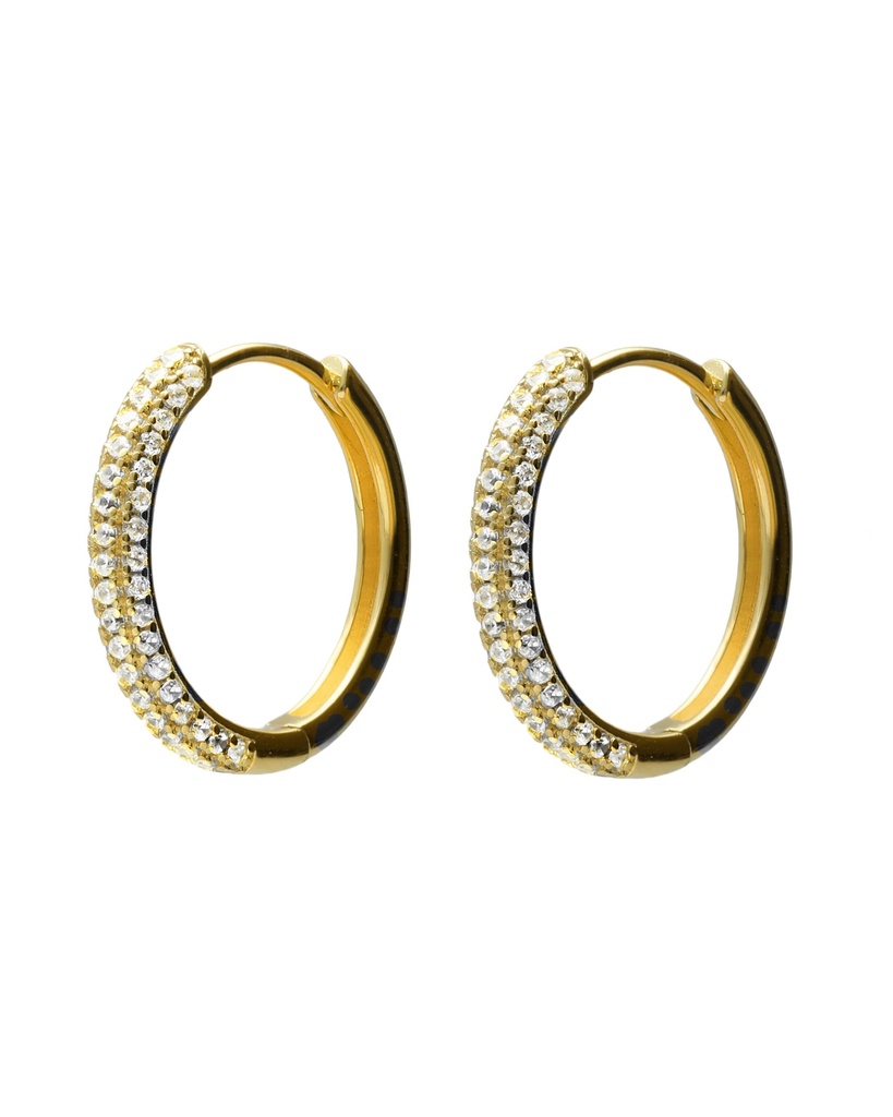 [A5637-07DT] Pendientes aro 1,8cm click Lux con circonita blanca en Plata (Baño de oro 18k)