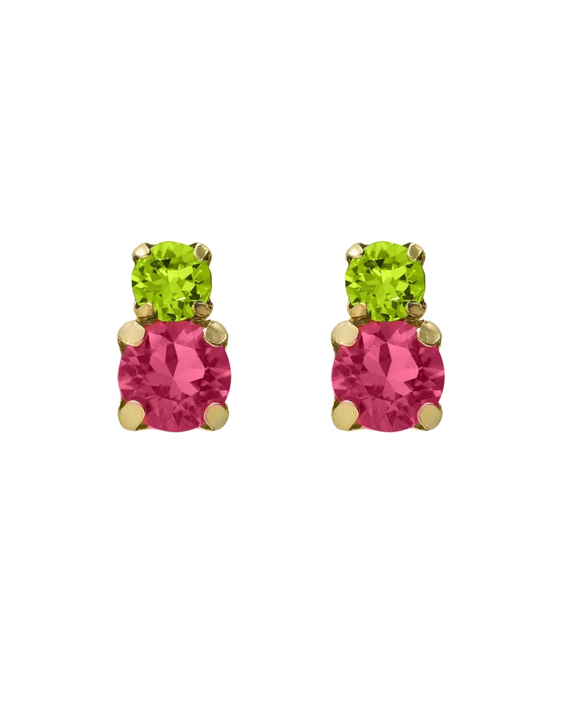 Pendientes botón Fleur con cristal en Plata baño Oro