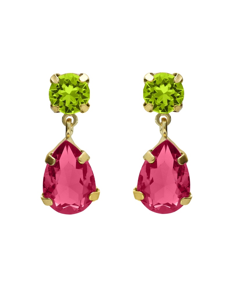 Pendientes cortos Fleur lágrima con cristal en Plata baño Oro