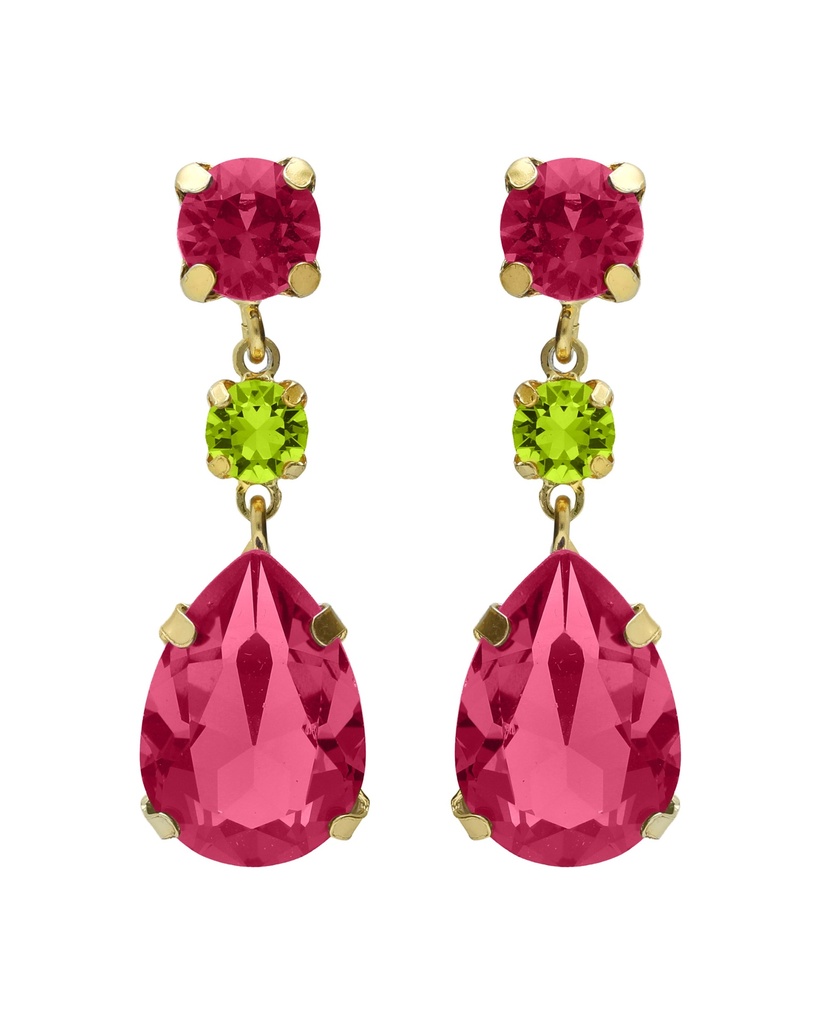 Pendientes largos Fleur lágrima con cristal en Plata baño Oro