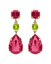 Pendientes largos Fleur lágrima con cristal en Plata baño Oro