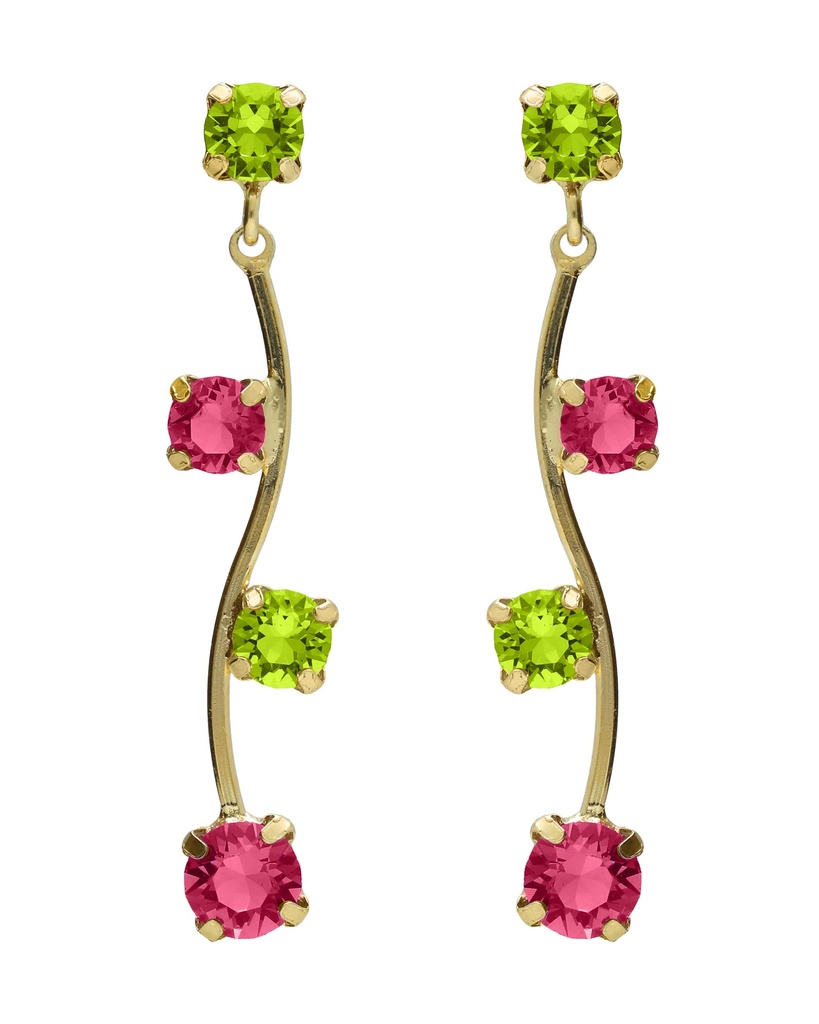 Pendientes largos Fleur árbol con cristal en Plata baño Oro